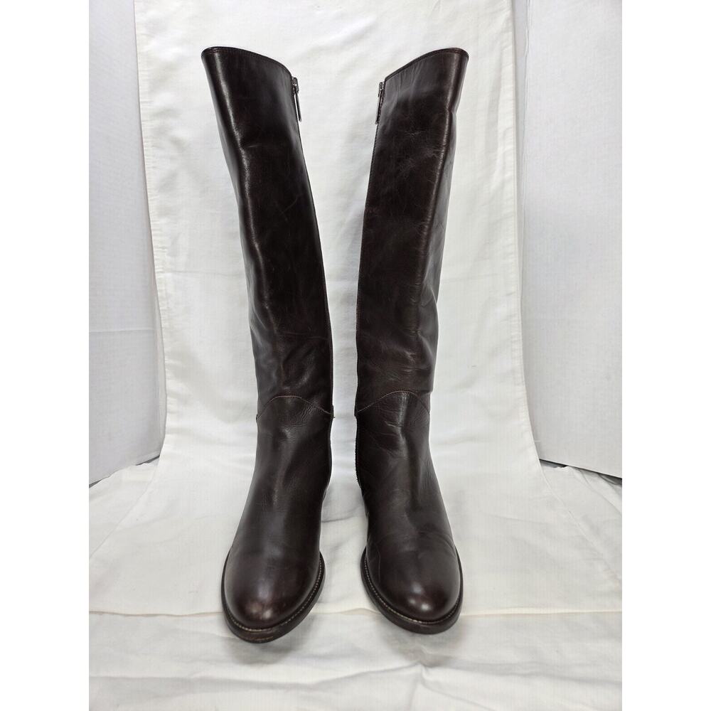 Aquatalia‎ Brown Leather Knee High Riding Boots Buckle Zip Women's 7.5